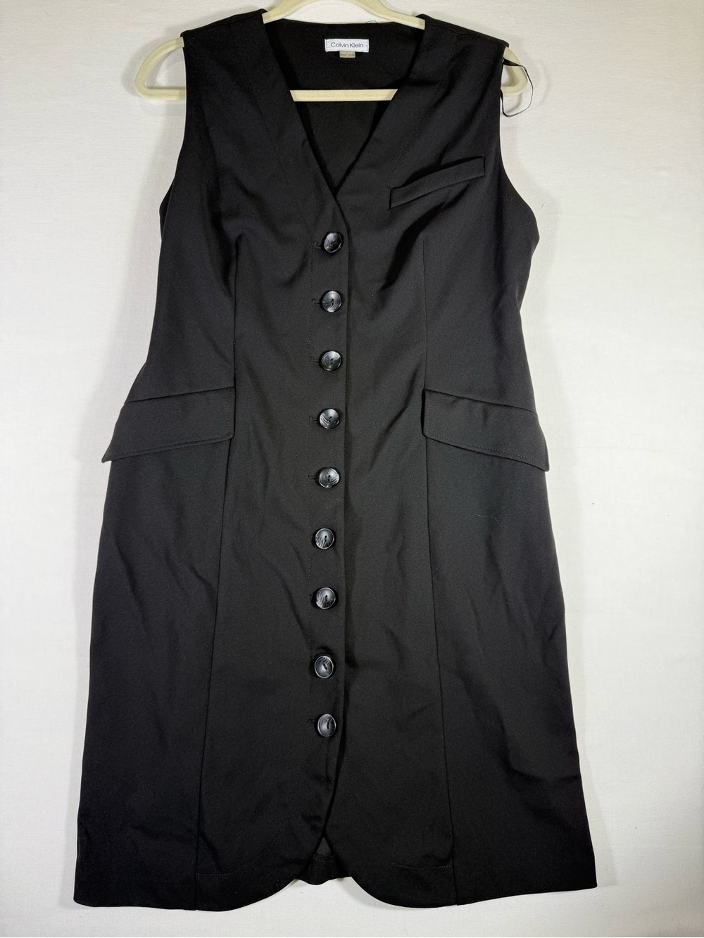 Calvin Klein Black Sleeveless Button-Front Midi Dress